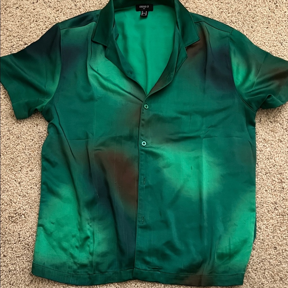Forever 21 Men's Green Ombre Button Down Shirt